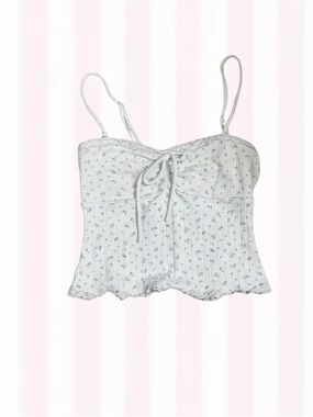 Aeropostale White Floral Rib-Knit Tie-Front Cami - removable straps
